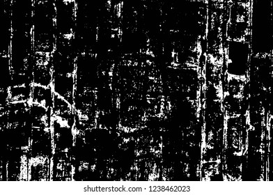 Grunge overlay layer. Abstract black and white vector background. Monochrome vintage surface with dirty pattern in cracks, spots, dots. Old wall in dark horror style design