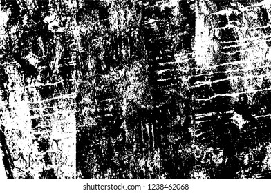 Grunge overlay layer. Abstract black and white vector background. Monochrome vintage surface with dirty pattern in cracks, spots, dots. Old wall in dark horror style design