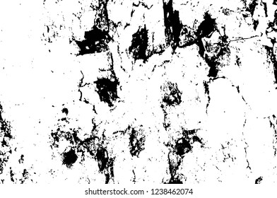 Grunge overlay layer. Abstract black and white vector background. Monochrome vintage surface with dirty pattern in cracks, spots, dots. Old wall in dark horror style design