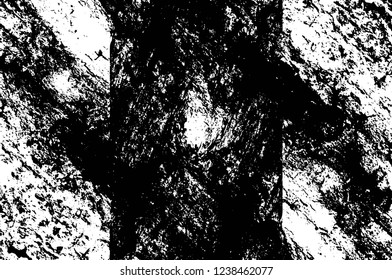 Grunge overlay layer. Abstract black and white vector background. Monochrome vintage surface with dirty pattern in cracks, spots, dots. Old wall in dark horror style design