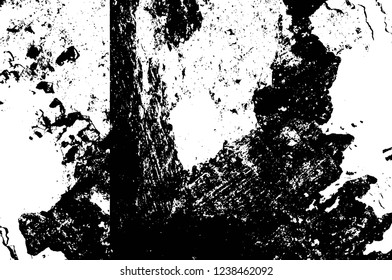 Grunge overlay layer. Abstract black and white vector background. Monochrome vintage surface with dirty pattern in cracks, spots, dots. Old wall in dark horror style design