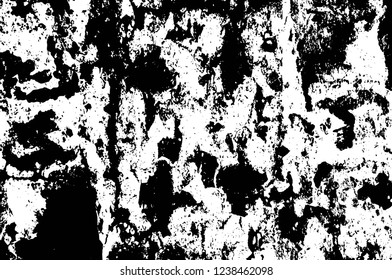 Grunge overlay layer. Abstract black and white vector background. Monochrome vintage surface with dirty pattern in cracks, spots, dots. Old wall in dark horror style design