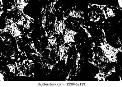 Grunge overlay layer. Abstract black and white vector background. Monochrome vintage surface with dirty pattern in cracks, spots, dots. Old wall in dark horror style design