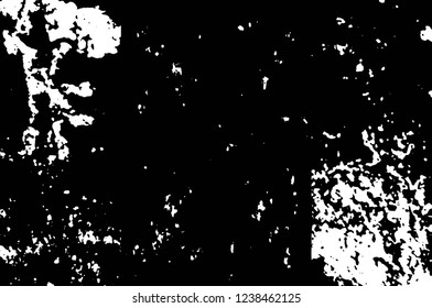 Grunge overlay layer. Abstract black and white vector background. Monochrome vintage surface with dirty pattern in cracks, spots, dots. Old wall in dark horror style design