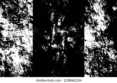 Grunge overlay layer. Abstract black and white vector background. Monochrome vintage surface with dirty pattern in cracks, spots, dots. Old wall in dark horror style design