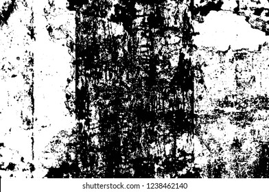 Grunge overlay layer. Abstract black and white vector background. Monochrome vintage surface with dirty pattern in cracks, spots, dots. Old wall in dark horror style design