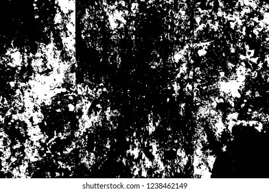 Grunge overlay layer. Abstract black and white vector background. Monochrome vintage surface with dirty pattern in cracks, spots, dots. Old wall in dark horror style design