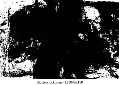 Grunge overlay layer. Abstract black and white vector background. Monochrome vintage surface with dirty pattern in cracks, spots, dots. Old wall in dark horror style design