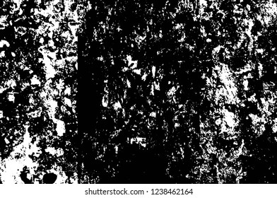 Grunge overlay layer. Abstract black and white vector background. Monochrome vintage surface with dirty pattern in cracks, spots, dots. Old wall in dark horror style design