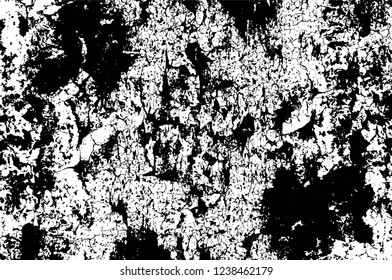 Grunge overlay layer. Abstract black and white vector background. Monochrome vintage surface with dirty pattern in cracks, spots, dots. Old wall in dark horror style design