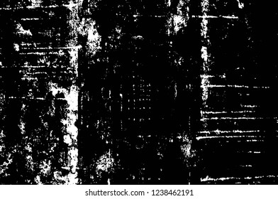 Grunge overlay layer. Abstract black and white vector background. Monochrome vintage surface with dirty pattern in cracks, spots, dots. Old wall in dark horror style design