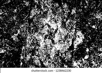 Grunge overlay layer. Abstract black and white vector background. Monochrome vintage surface with dirty pattern in cracks, spots, dots. Old wall in dark horror style design
