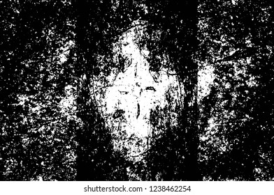 Grunge overlay layer. Abstract black and white vector background. Monochrome vintage surface with dirty pattern in cracks, spots, dots. Old wall in dark horror style design