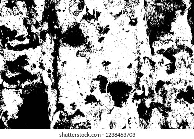 Grunge overlay layer. Abstract black and white vector background. Monochrome vintage surface with dirty pattern in cracks, spots, dots. Old wall in dark horror style design