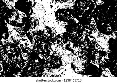 Grunge overlay layer. Abstract black and white vector background. Monochrome vintage surface with dirty pattern in cracks, spots, dots. Old wall in dark horror style design