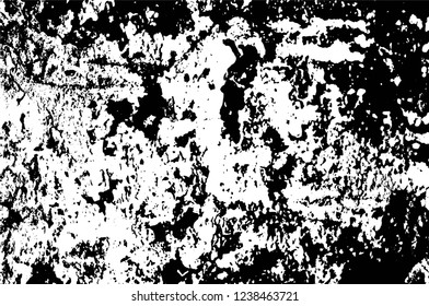 Grunge overlay layer. Abstract black and white vector background. Monochrome vintage surface with dirty pattern in cracks, spots, dots. Old wall in dark horror style design