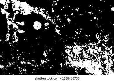 Grunge overlay layer. Abstract black and white vector background. Monochrome vintage surface with dirty pattern in cracks, spots, dots. Old wall in dark horror style design