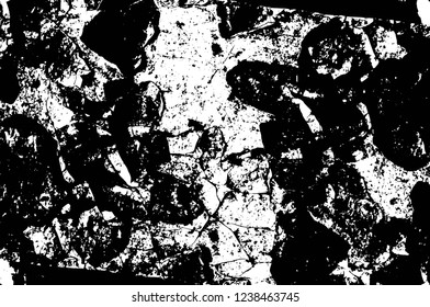 Grunge overlay layer. Abstract black and white vector background. Monochrome vintage surface with dirty pattern in cracks, spots, dots. Old wall in dark horror style design