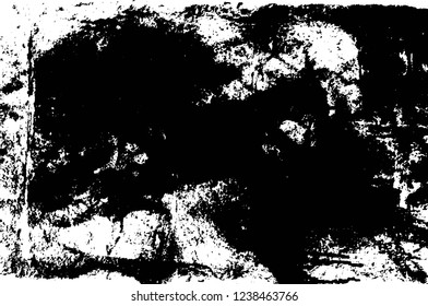 Grunge overlay layer. Abstract black and white vector background. Monochrome vintage surface with dirty pattern in cracks, spots, dots. Old wall in dark horror style design