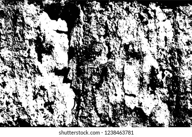 Grunge overlay layer. Abstract black and white vector background. Monochrome vintage surface with dirty pattern in cracks, spots, dots. Old wall in dark horror style design