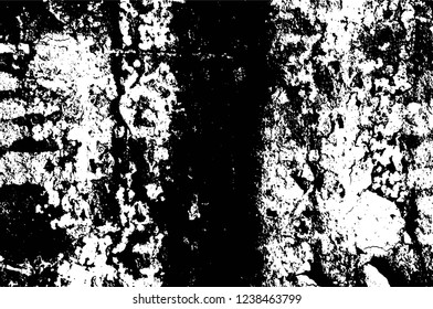 Grunge overlay layer. Abstract black and white vector background. Monochrome vintage surface with dirty pattern in cracks, spots, dots. Old wall in dark horror style design