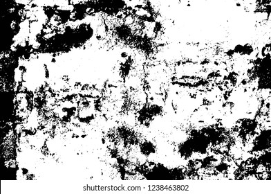 Grunge overlay layer. Abstract black and white vector background. Monochrome vintage surface with dirty pattern in cracks, spots, dots. Old wall in dark horror style design