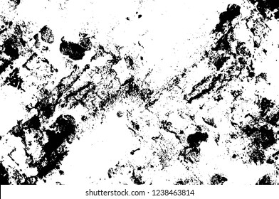Grunge overlay layer. Abstract black and white vector background. Monochrome vintage surface with dirty pattern in cracks, spots, dots. Old wall in dark horror style design