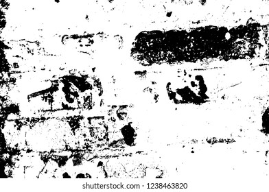 Grunge overlay layer. Abstract black and white vector background. Monochrome vintage surface with dirty pattern in cracks, spots, dots. Old wall in dark horror style design