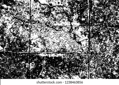 Grunge overlay layer. Abstract black and white vector background. Monochrome vintage surface with dirty pattern in cracks, spots, dots. Old wall in dark horror style design