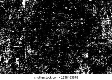 Grunge overlay layer. Abstract black and white vector background. Monochrome vintage surface with dirty pattern in cracks, spots, dots. Old wall in dark horror style design