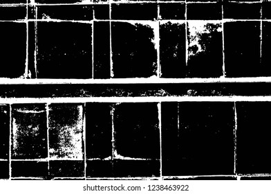 Grunge overlay layer. Abstract black and white vector background. Monochrome vintage surface with dirty pattern in cracks, spots, dots. Old wall in dark horror style design