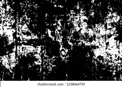 Grunge overlay layer. Abstract black and white vector background. Monochrome vintage surface with dirty pattern in cracks, spots, dots. Old wall in dark horror style design