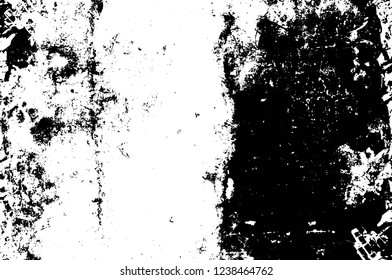 Grunge overlay layer. Abstract black and white vector background. Monochrome vintage surface with dirty pattern in cracks, spots, dots. Old wall in dark horror style design