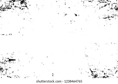 Grunge overlay layer. Abstract black and white vector background. Monochrome vintage surface with dirty pattern in cracks, spots, dots. Old wall in dark horror style design