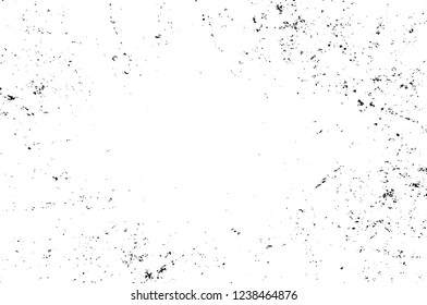 Grunge overlay layer. Abstract black and white vector background. Monochrome vintage surface with dirty pattern in cracks, spots, dots. Old wall in dark horror style design