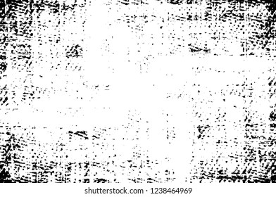 Grunge overlay layer. Abstract black and white vector background. Monochrome vintage surface with dirty pattern in cracks, spots, dots. Old wall in dark horror style design