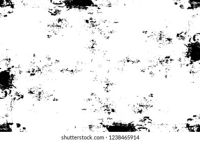 Grunge overlay layer. Abstract black and white vector background. Monochrome vintage surface with dirty pattern in cracks, spots, dots. Old wall in dark horror style design