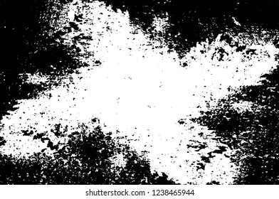 Grunge overlay layer. Abstract black and white vector background. Monochrome vintage surface with dirty pattern in cracks, spots, dots. Old wall in dark horror style design