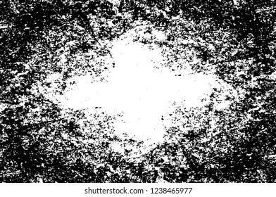 Grunge overlay layer. Abstract black and white vector background. Monochrome vintage surface with dirty pattern in cracks, spots, dots. Old wall in dark horror style design