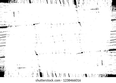 Grunge overlay layer. Abstract black and white vector background. Monochrome vintage surface with dirty pattern in cracks, spots, dots. Old wall in dark horror style design