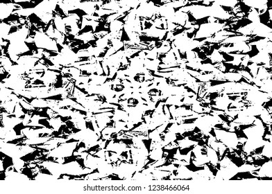 Grunge overlay layer. Abstract black and white vector background. Monochrome vintage surface with dirty pattern in cracks, spots, dots. Old wall in dark horror style design