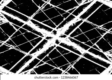 Grunge overlay layer. Abstract black and white vector background. Monochrome vintage surface with dirty pattern in cracks, spots, dots. Old wall in dark horror style design