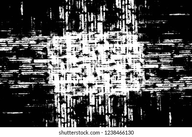 Grunge overlay layer. Abstract black and white vector background. Monochrome vintage surface with dirty pattern in cracks, spots, dots. Old wall in dark horror style design