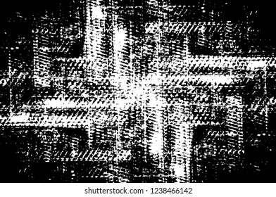 Grunge overlay layer. Abstract black and white vector background. Monochrome vintage surface with dirty pattern in cracks, spots, dots. Old wall in dark horror style design