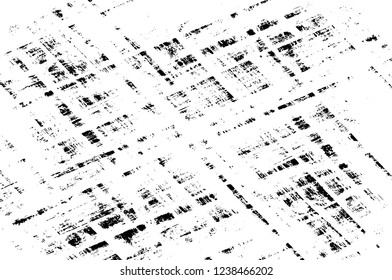 Grunge overlay layer. Abstract black and white vector background. Monochrome vintage surface with dirty pattern in cracks, spots, dots. Old wall in dark horror style design