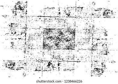 Grunge overlay layer. Abstract black and white vector background. Monochrome vintage surface with dirty pattern in cracks, spots, dots. Old wall in dark horror style design