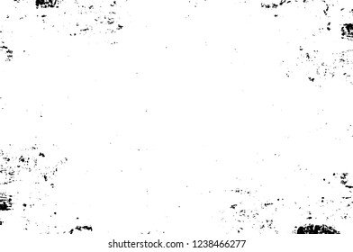 Grunge overlay layer. Abstract black and white vector background. Monochrome vintage surface with dirty pattern in cracks, spots, dots. Old wall in dark horror style design