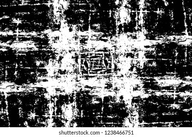 Grunge overlay layer. Abstract black and white vector background. Monochrome vintage surface with dirty pattern in cracks, spots, dots. Old wall in dark horror style design