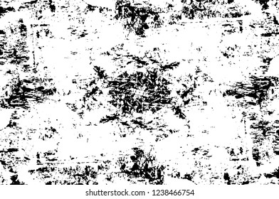 Grunge overlay layer. Abstract black and white vector background. Monochrome vintage surface with dirty pattern in cracks, spots, dots. Old wall in dark horror style design