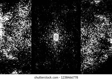 Grunge overlay layer. Abstract black and white vector background. Monochrome vintage surface with dirty pattern in cracks, spots, dots. Old wall in dark horror style design